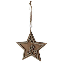 Dekorace dřevěná závěs Hvězda přírodní 15x15cm