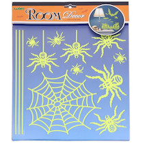 Dekorace svitící na zeď Halloween Pavouci 38x31cm