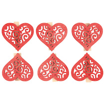 Srdce dřevěné červené s kolíčkem 4 cm, 6 ks
