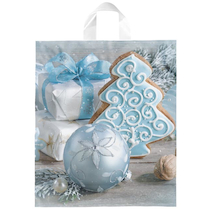 Vánoční taška PE Modrá ozdoba a perníček 40x46x8cm