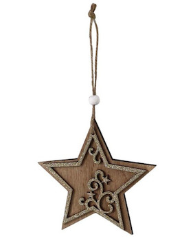 Dekorace dřevěná závěs Hvězda přírodní 15x15cm