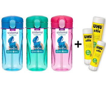 Láhev Quick Flip Top s brčkem 520 ml Sistema® Hydrate™ mix + balení lepidel UHU STIC