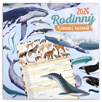 Nástěnný Rodinný plánovací kalendář Animalium 2026, 30 x 30 cm