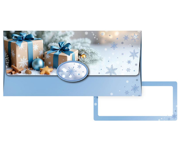 Obálka na peníze modrá s dárky 18x8,5cm