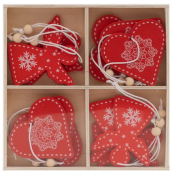 Ozdoby dřevěné set Anděl, srdce 12ks 