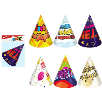 Papírové barevné párty kloboučky 6ks Mix 6
