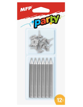 Svíčka dortová stříbrná 12ks