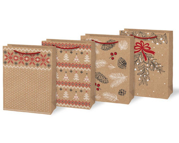 Taška papírová kraft 190x250x90mm Vánoce mix