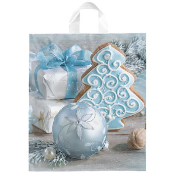 Vánoční taška PE Modrá ozdoba a perníček 40x46x8cm