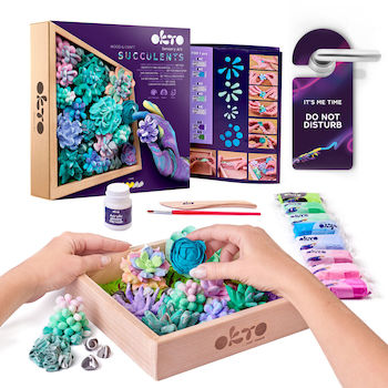 Výtvarná modelovací sada OKTO Tenderness sukulenty v dřevěném rámu 21x21 cm