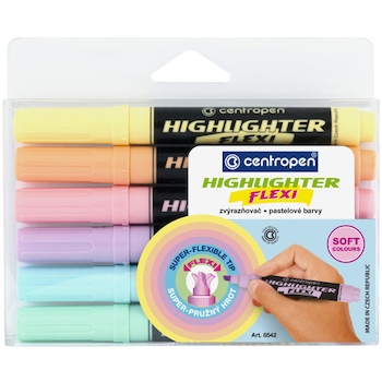Zvýrazňovač Centropen 8542 Flexi pastelový sada 6ks